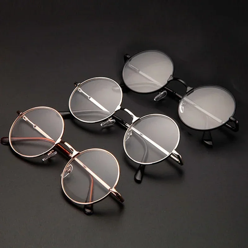 Retro Round Reading Glasses - Full Rim Metal Frame Blue Light Eyewear +4.00 Magnification