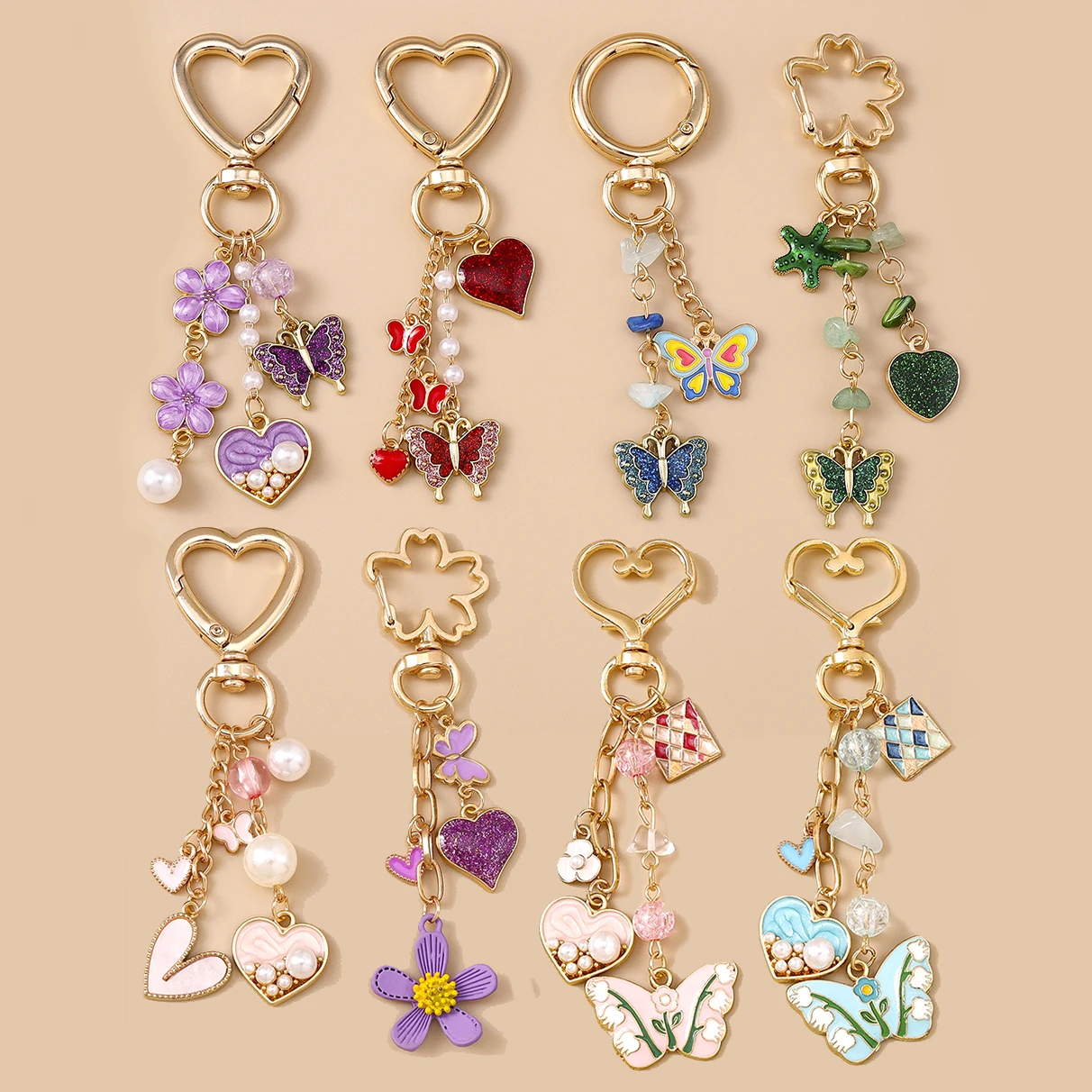 Aihua Y2K Schlüsselanhänger, modisch, niedlich, Liebesherzen, Schmetterling, Blume, Schlüsselanhänger, Ringe für Damen und Herren, Tasche, Rucksack, Hosen, Kette, Schmuck, Geschenke