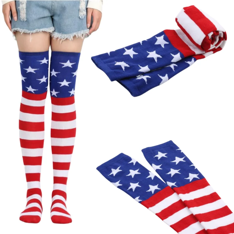 

Women Knee High Socks American Flag Stockings Sock Star Spangled Banner Over Knee Socks Thigh High Stocking