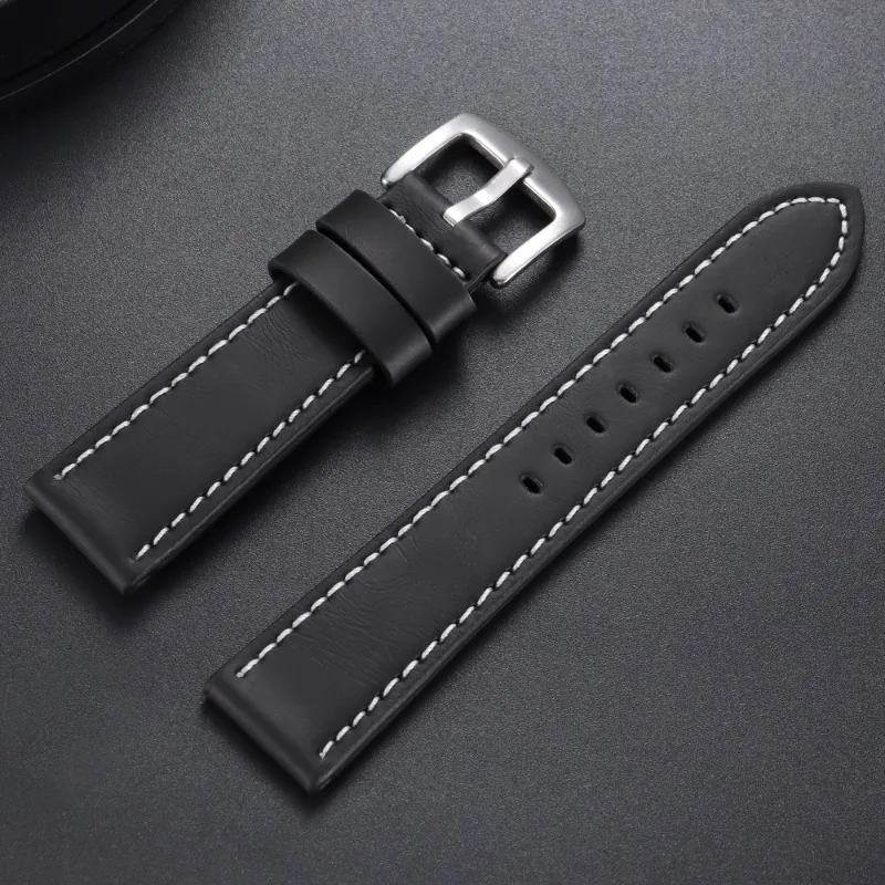 Premium Genuine Leather Watchband with Vintage Stitching – Universal Sport Strap