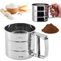 Tamis à farine de cuisson, passoire alimentaire en poudre, tamis réutilisable à main en acier inoxydable pour tasses à farine, outils de cuisson de cuisine 1