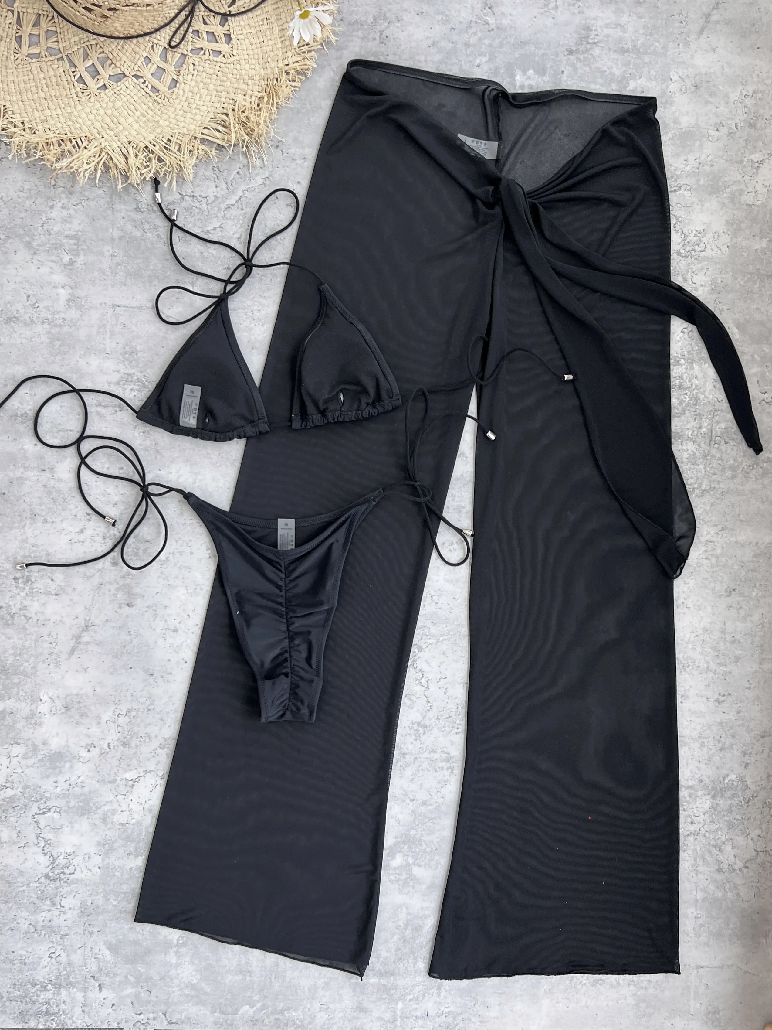 Elegant Black Bikini Set with Transparent Bottoms Urban Style Beachwear Lightweight and Breathable Summer Beach bikini set bikini swimsuit women swimwear