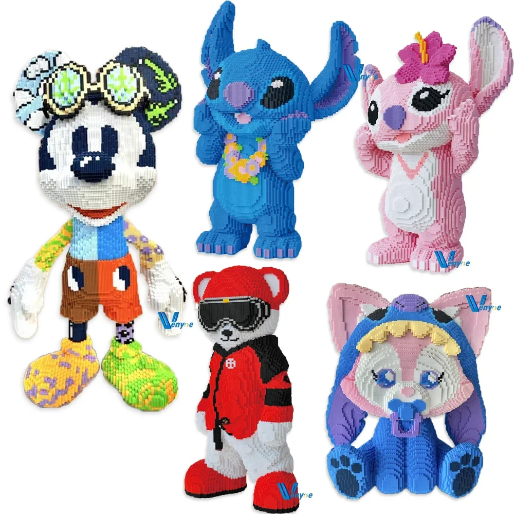 

Colorful Mickey Mouse Magic Building Block Kawaii Stitch Angel 78cm Big Model Linabell Cosplay Assembled Bricks Toy For Kids