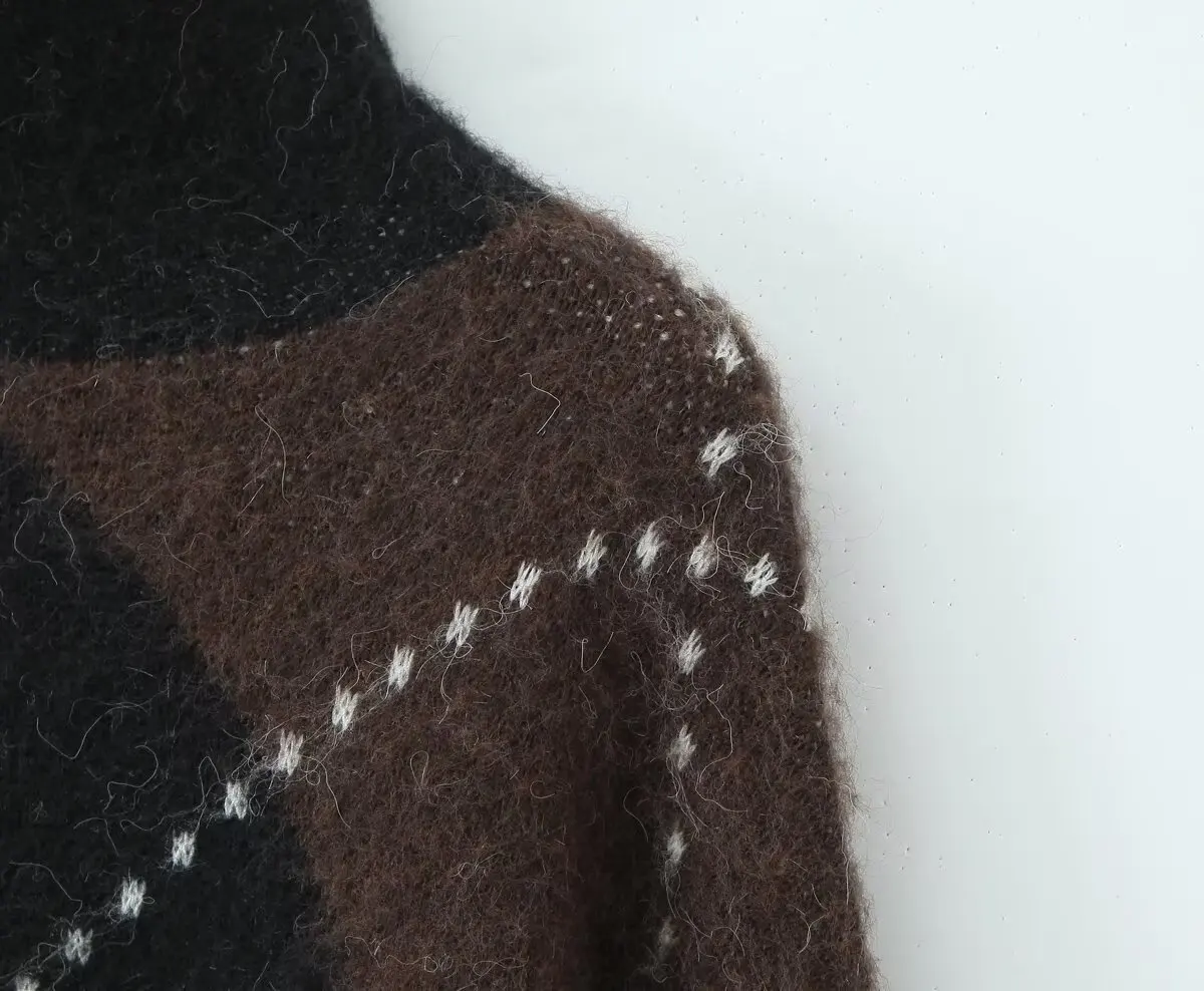 KONDALA Vintage Plaid Stricken Lose Anzüge Rollkragen Langarm Lose Pullover Mantel Mini Röcke Mode 2025, Herbst Winter Sets – Detail 5