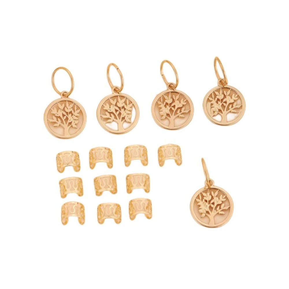 15Pcs/Set Gold Alloy Rings for Braids Hollow Life Tree Pendants Charm Hairpins Women Girls Hair Clips Jewelry Accessories Gifts