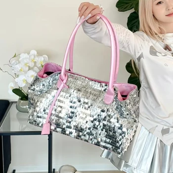 Borse a Spalla con Paillettes per Donna, Shopper Lucidi di Grande Capacità, Borse da Sera per Discoteca, Borse Firmate di Lusso