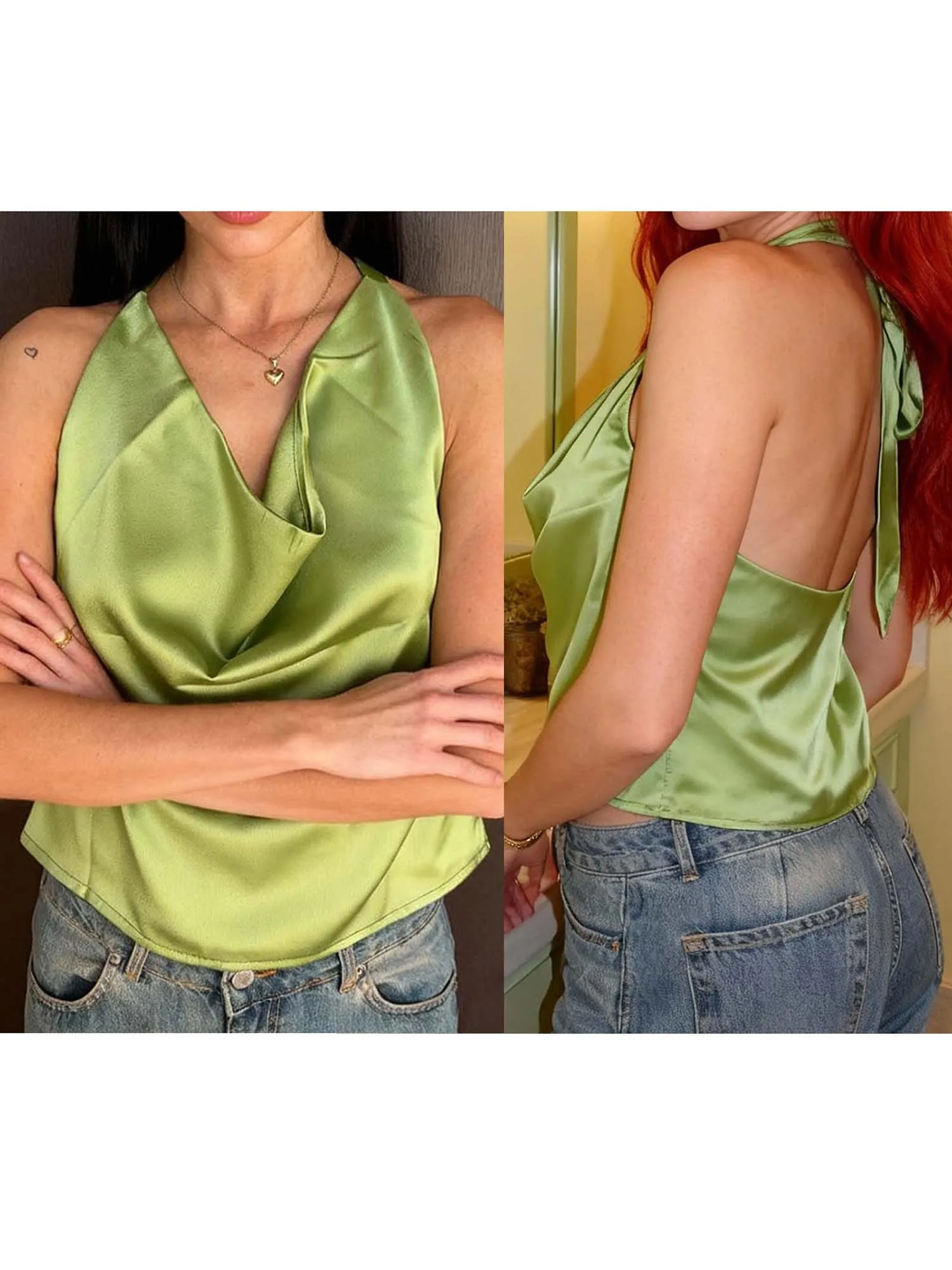 Elegant V-Neck Lace Camisole Sleeveless  Fit Tank Tops Summer Shirts for Women with Open Back Detail