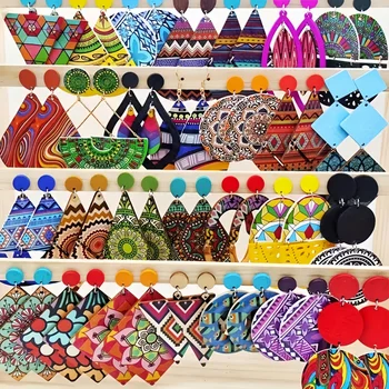 10Pairs/Lot Fashion Elegant Charm Geometric Multicolor Wooden Earrings For Women Daily Vacation Jewelry Accessories Party Gifts 1