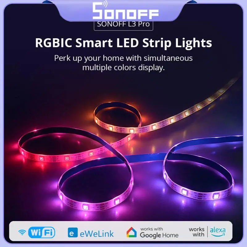 

SONOFF L3 Pro 5M WiFi Smart LED Strip Light Flexible RGB Lights Decoration LED Lamp Tape Smart Home Support Alexa Google Home