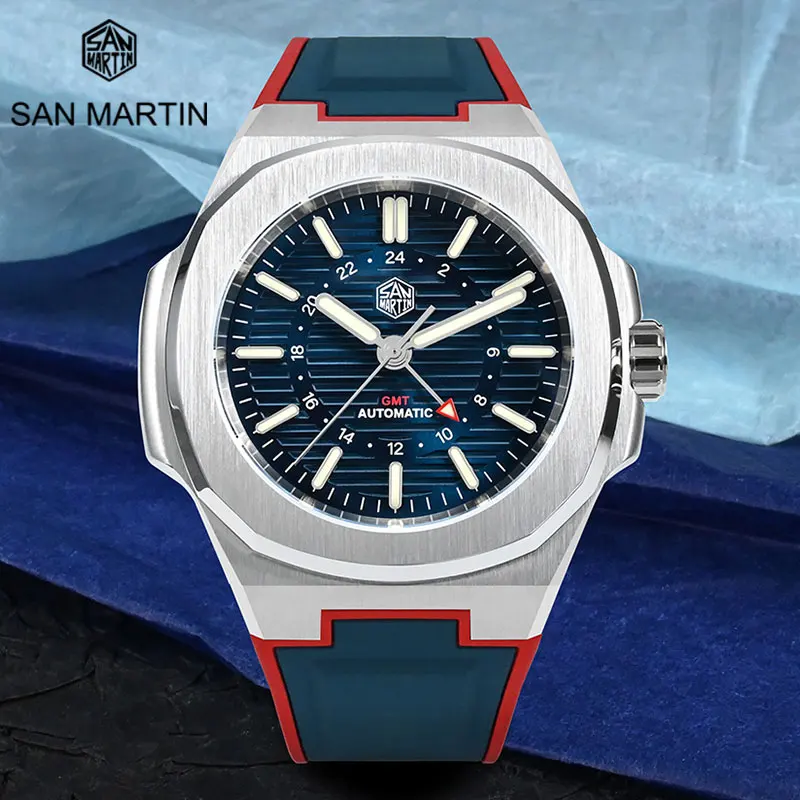 

San Martin Mens Watch New 43mm GMT Classic Business Luxury Automatic Mechanical Watches for Men Sapphire 10Bar BGW-9 Luminous