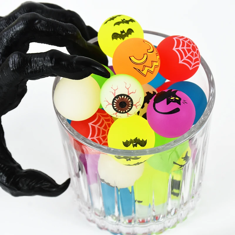10-100pc Halloween Theme Designs Luminous Glow In The Dark Bouncing Ball Pumpkin Witch Eyeball Spider Web Bat Skull Party Supply