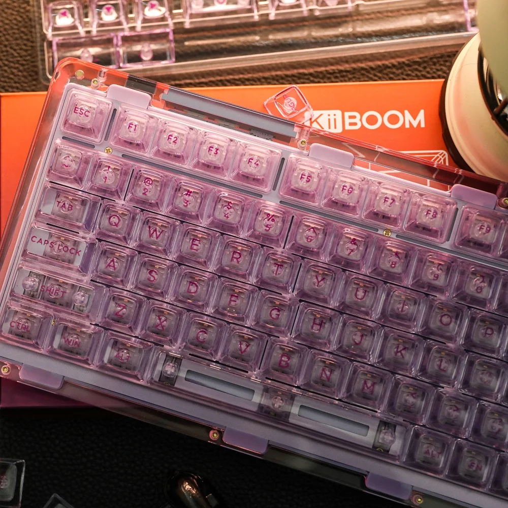Teclado Mecânico Keycap Keycaps Transparentes Perfil Asa Gmk 75 98 104 Chaves Roxo Rosa Acessórios 146 Chaves - Imagem 5