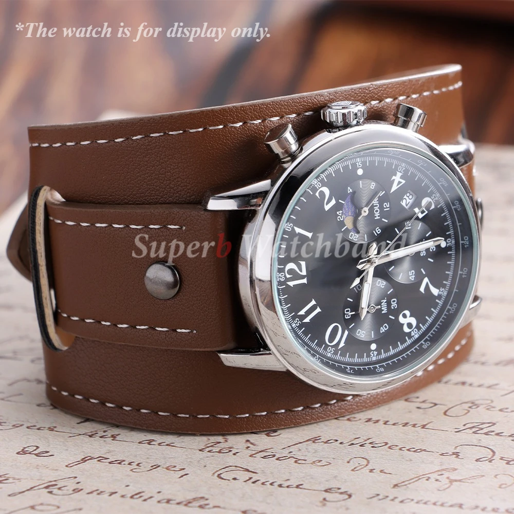 Men's Retro Style Leather Watch Strap - Black & Brown Palette