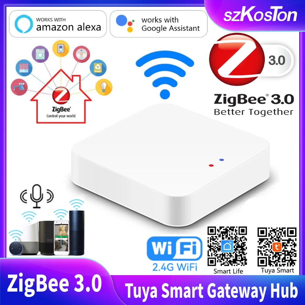 Tuya Smart Home Zigbee 3.0 Gateway Hub 2.4G Wifi Wireless Wired Bridge Smart Life App Telecomando Per Alexa Google Home