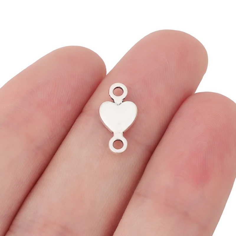 

20 x Tibetan Silver Mini Heart Connector Charms Pendants Beads For DIY Bracelet Jewelry Making Findings Accessories 14x7mm