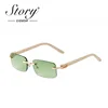 STORY 2022 Retro Frameless Marbling Frame Acetate Sunglasses Men Women Fashion Green Lenses Rimless Rectangle Sun Glasses S520C