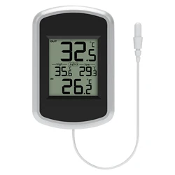 Waterproof Wired Digital Thermometer with Min/Max Temperature Record & 2m Probe Sensor (Black)