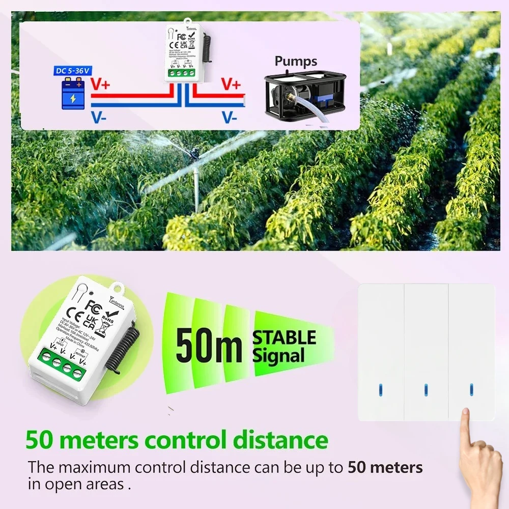 미니 릴레이 수신기 무선 433Mhz 리모컨 조명 스위치 DC6V 12V 24V 30V 36V AC12V 24V 모터 자동차 조명 LED 가정용 램프용
