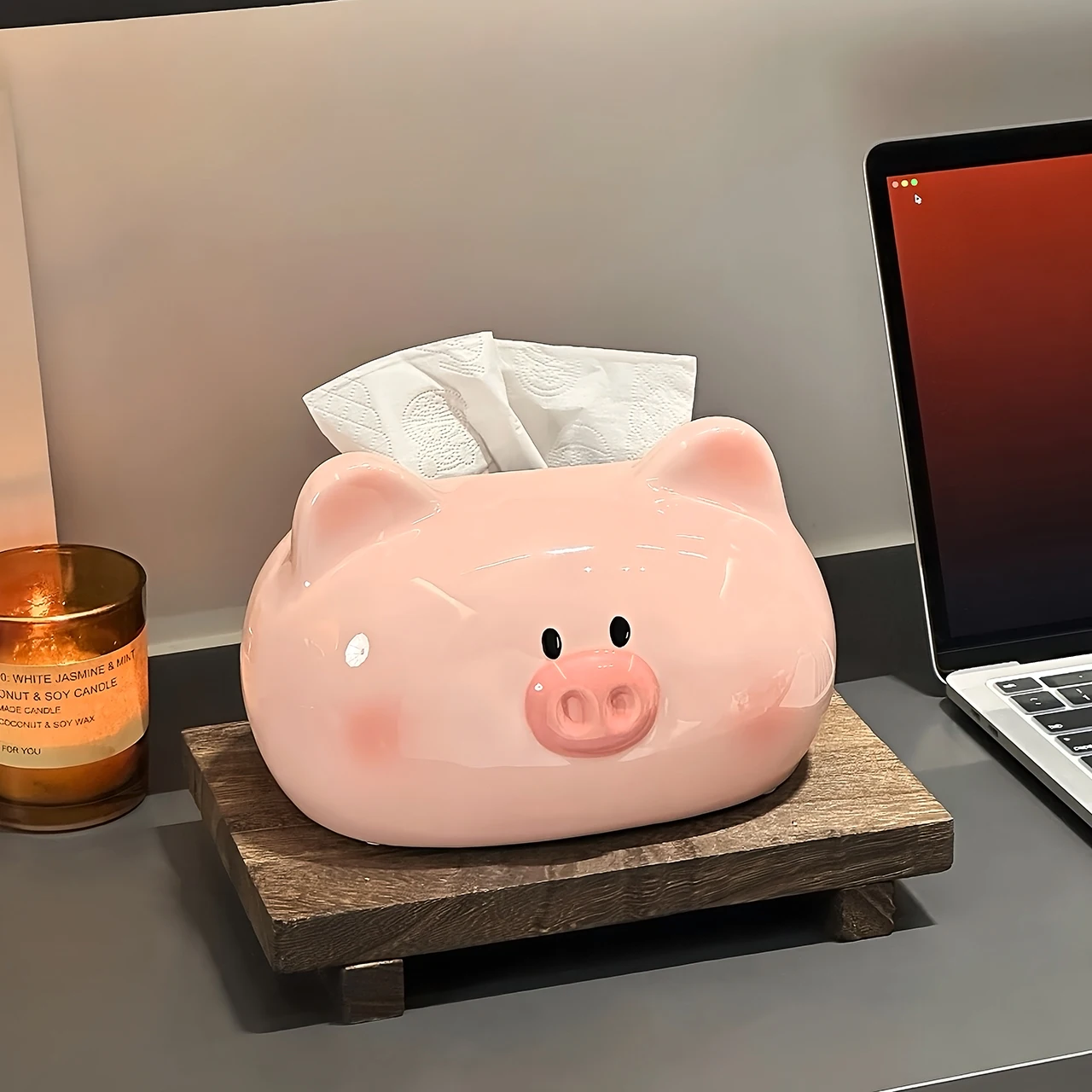 Creative Ceramic Cute Pig Shaped Tissue Box, Light Luxury Napkin Box, Home Living Room Bedroom Hotel Tea Coffee Table Decor, 1Pc