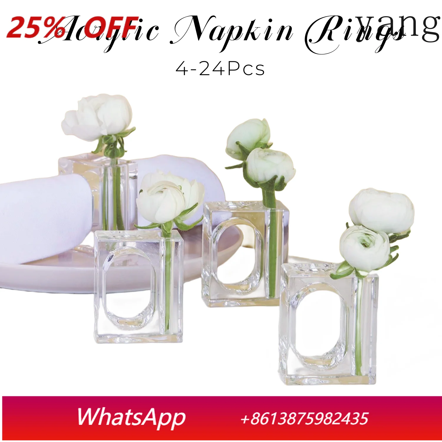 4-24Pcs 아크릴 냅킨 링 꽃병 냅킨 홀더 웨딩 파티 연회 테이블 장식을위한 ..