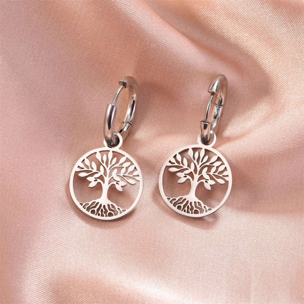 Vintage Life of Tree Anhänger Creolen für Frauen weibliche Edelstahl Ohrringe 2023 Trend Golden Charm Schmuck Pendientes – Detail 22