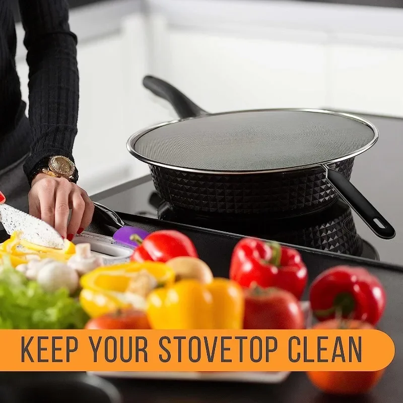 Description Picture 3 of itemKitchenware Splatte Stainless Steel Frying Pans Grease Oil Guard Cooking Splash Protection Lid