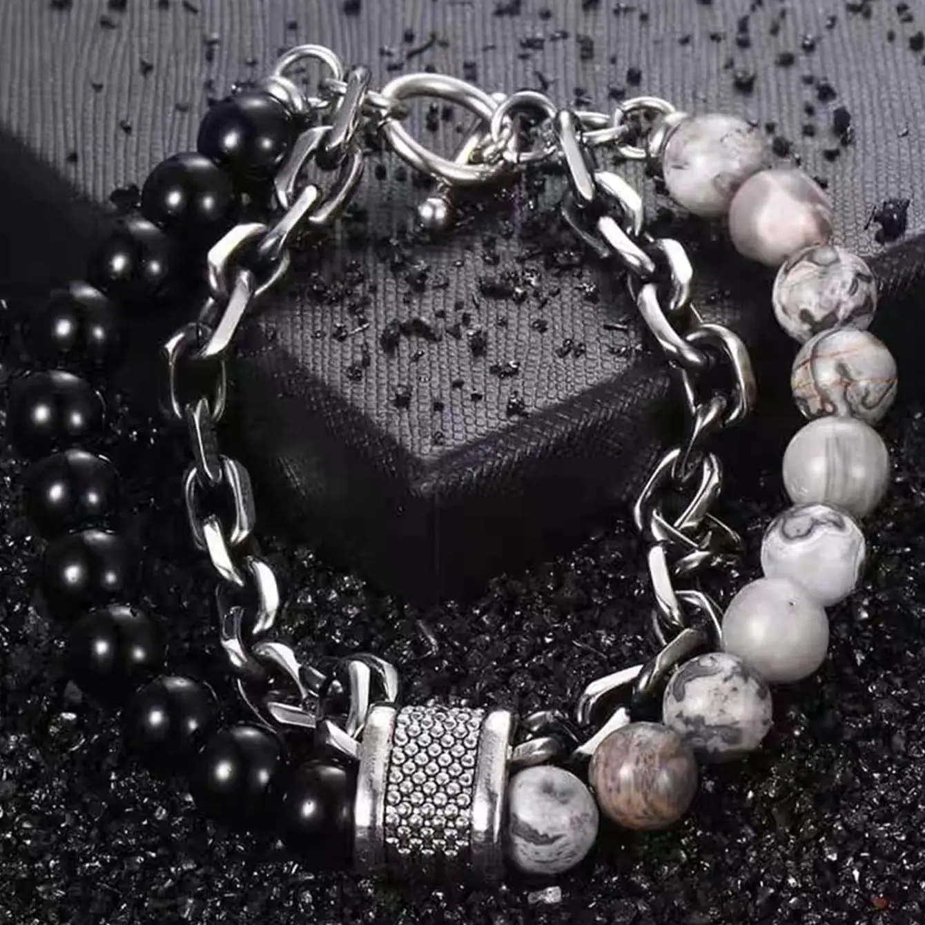 Chain Bracelet 1 Piece Punk Simple Temperament Beaded Chain With Natural Stone Beaded Chain Bracelets MEN'S FASHION Items Holiday Travel