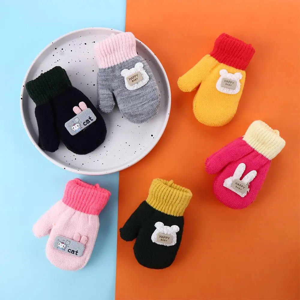 Autumn Winter Soft Girls Boys Infant Toddler Knitted Gloves Thickened Warm Mittens Baby Mittens