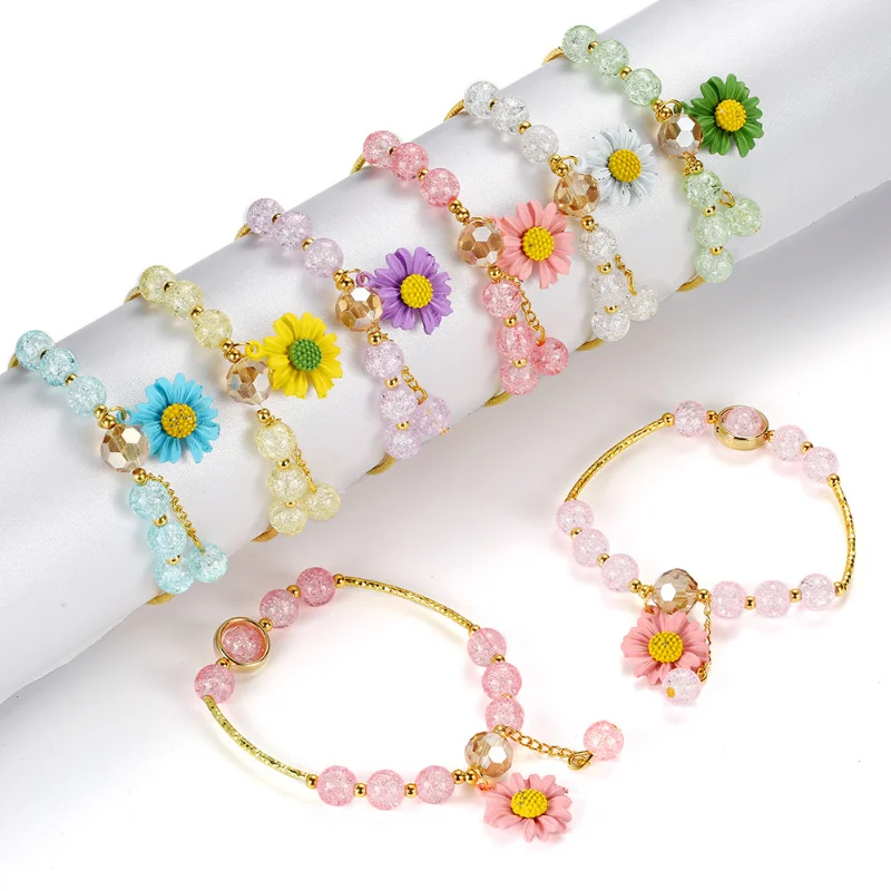 

Summer Sun Flower Small Daisy Crystal Bracelet Cartoon Lovely Glass Beads Children's Hand Gift Jewelry