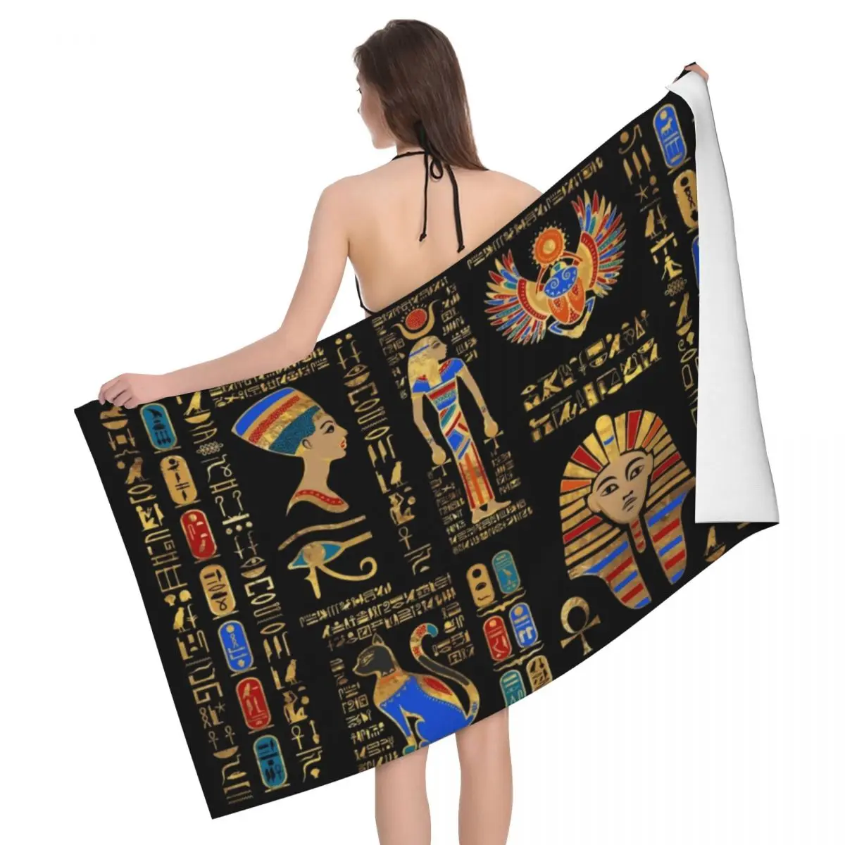 Egypt Ancient King Tutankhamun Beach Towel Super Soft Quick Dry_voghion.com