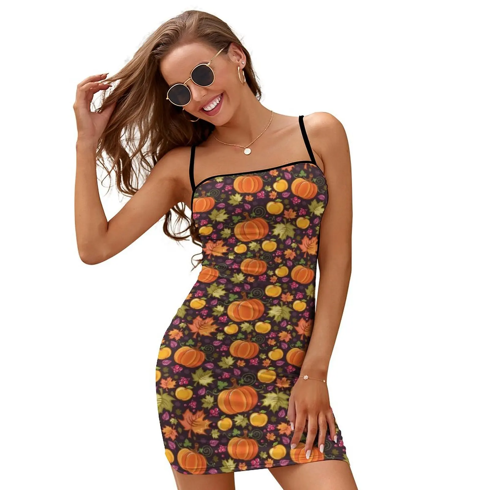 

Fall Pumpkin Pattern Slip Dress evening dress ladies womans clothing evening dress clothes for women