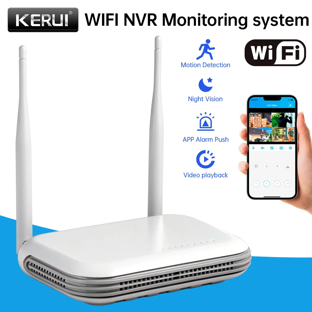 KERUI 미니 네트워크 WIFI 8CH NVR 레코더 감시 비디오 6MP 듀얼 렌즈 홈 보안 카메라 시스템 XMEYE iCSee Onvif