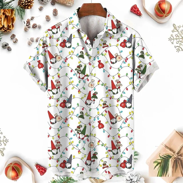 Xmas New Year Gingerbread Christmas Hawaiian Shirt Men's 3D Snowman Print Street Short Sleeved Loose Clothes For Women Clothing