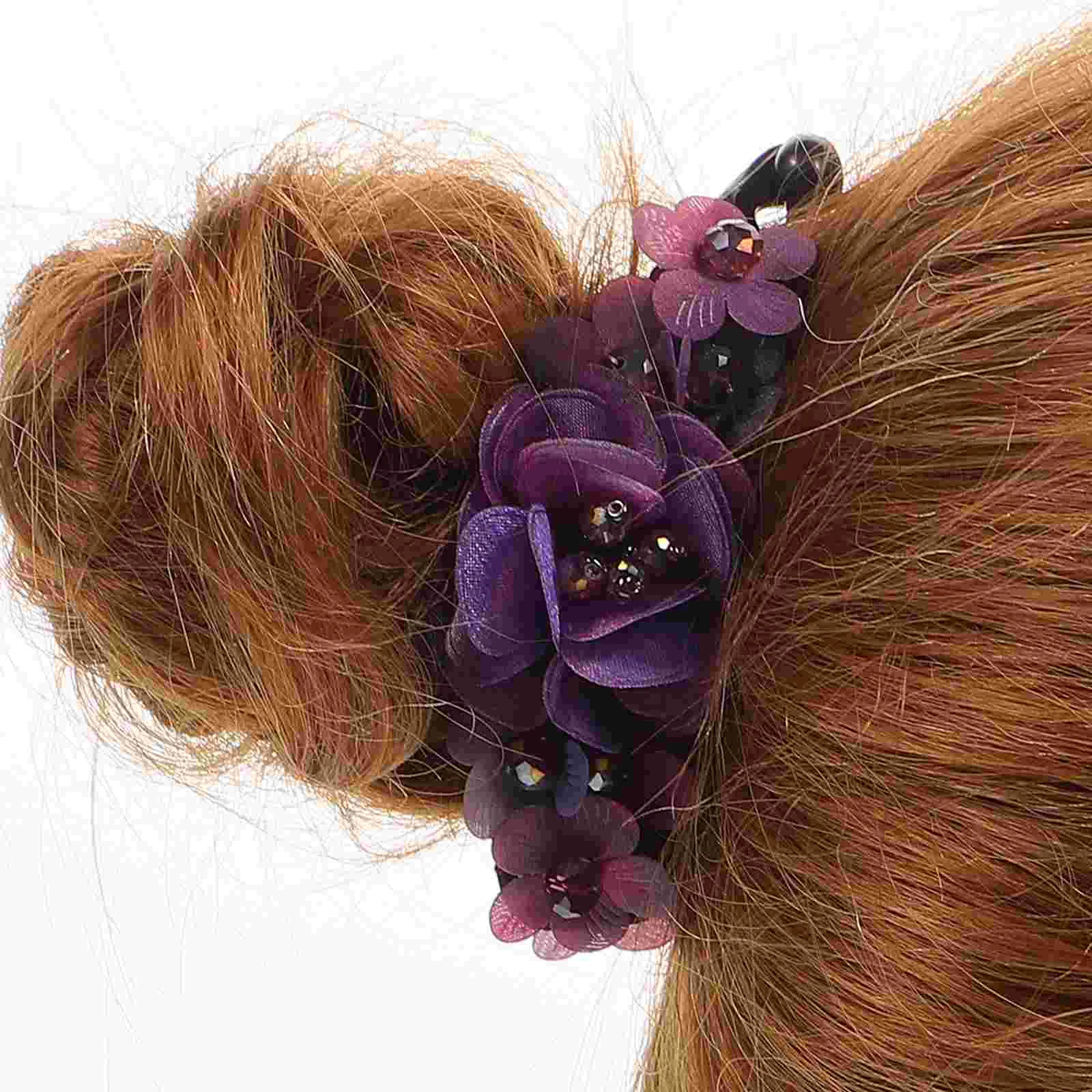 Banana Hair Clips Fabric Flowers Banana Hair Clip Ponytail Holder Non Slip Ponytail Clips Strong Hold French Barrettes 3