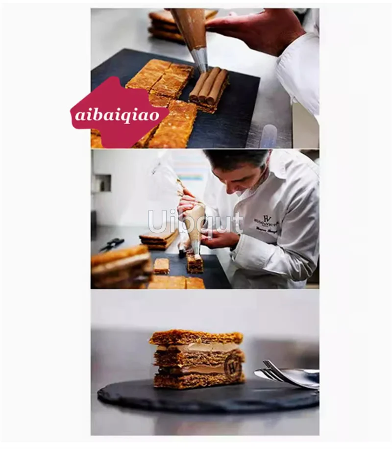 Bandeja para hornear hojaldre rectangular Mille Feuille molde para repostería plato perforado horno París tienda dulce b