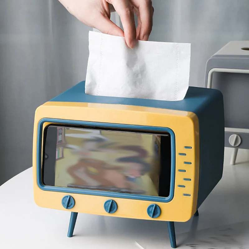 TV Tissue Box Tissue Dispenser Tissue Box Keep Tissues Handy While Watching Mobile Phone Holder Drawer Multi-functional Storage