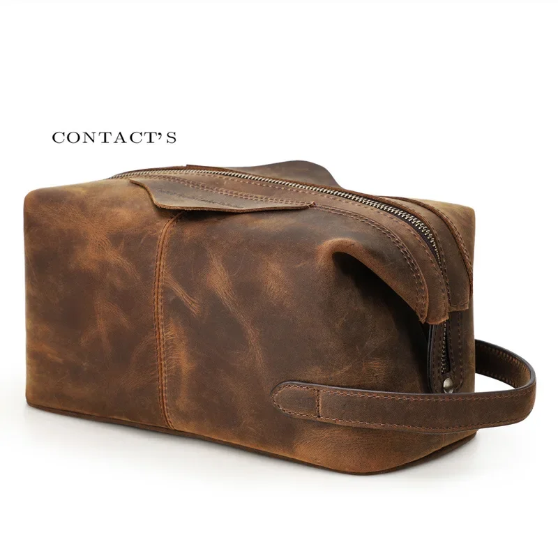 Genuine Leather Toiletry Travel Bag for Men and Women