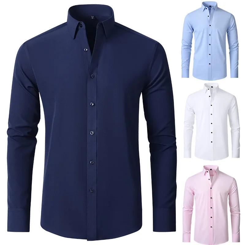 

2022 new fashion men's shirt non-ironing long-sleeved four-sided stretch version of business high-end men's shirt