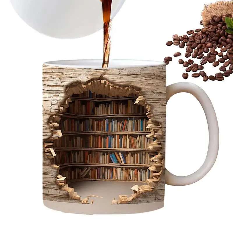 

3D Bookshelf Mug Library Shelf Cup 11 Oz Librarian Mug Book Coffee Mug Book Mug Creative Space Design Multi-Purpose Ceramic Mug