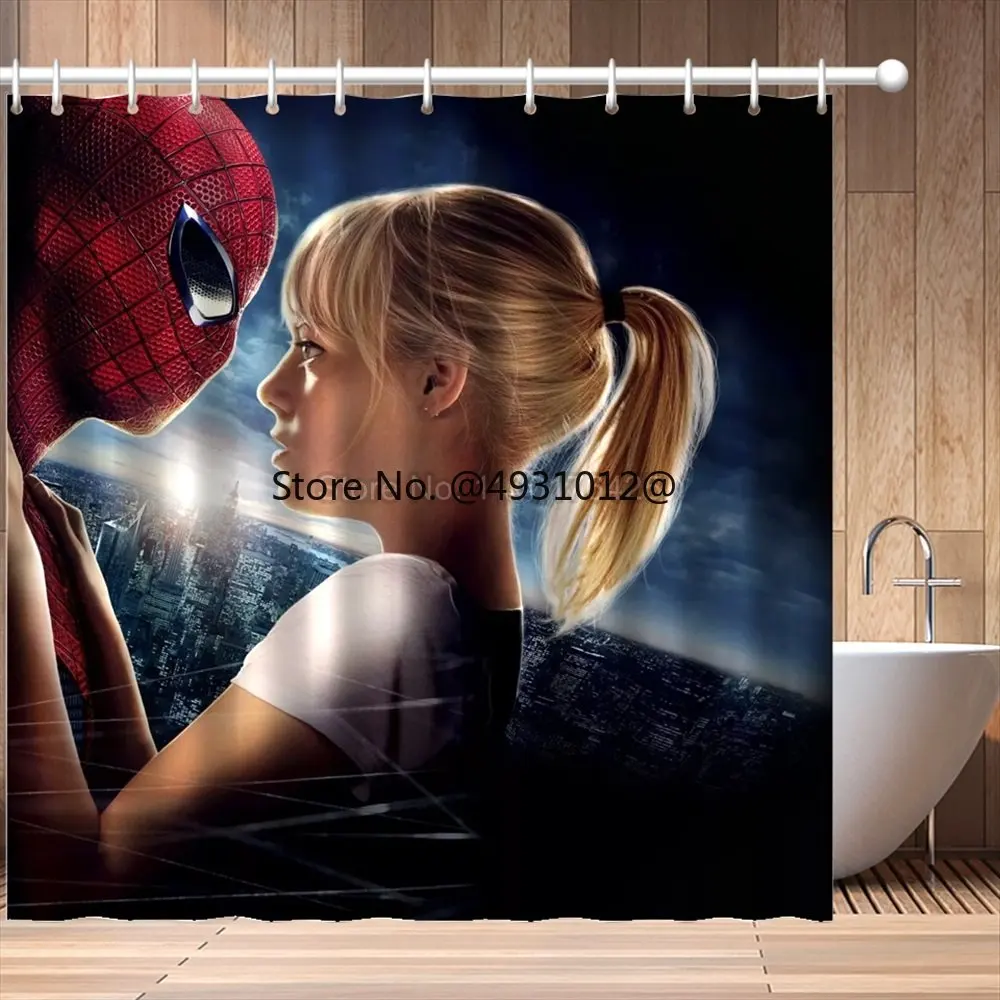 

2023 Waterproof Shower Curtain Mildew Proof Cartoon Bathroom Disney Spiderman Bathtub Partition Curtain with Hooks Home Decor