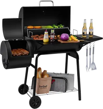 Charcoal Grill Offset Smoker – Barrel BBQ Combo for Outdoor Cooking 1
