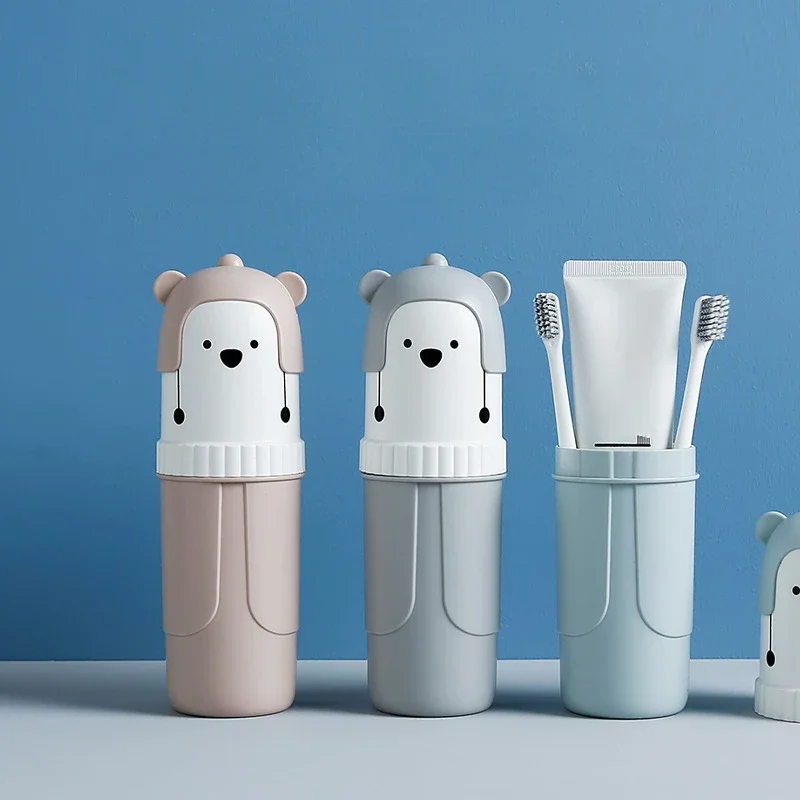 귀여운 휴대용 칫솔 홀더 상자 여행 칫솔 컵 구강 세척 컵 치약 보관 용기 욕실 야외 용품