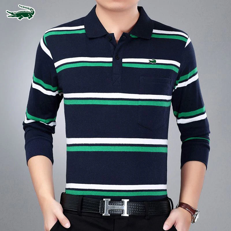 

2023 Men's spring and autumn polo shirt top, casual long sleeve M-3XL