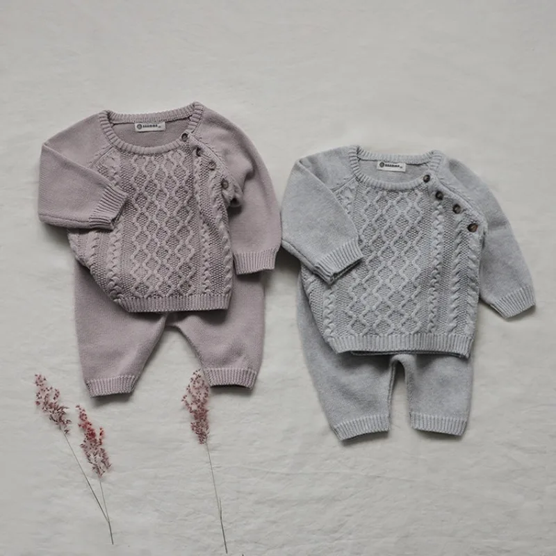 

2pcs Autumn Kids Boys Girls Long Sleeve Solid Sweater + Pants Clothing Sets Infant Baby Boy Girl Children Casual Clothes Suit