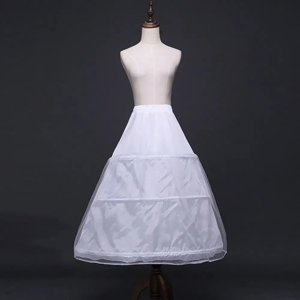 New White Petticoat 3-Hoops Long Crinoline Skirt Underskirt Crinoline Ball Gown Petticoats Flower Dress Accessories