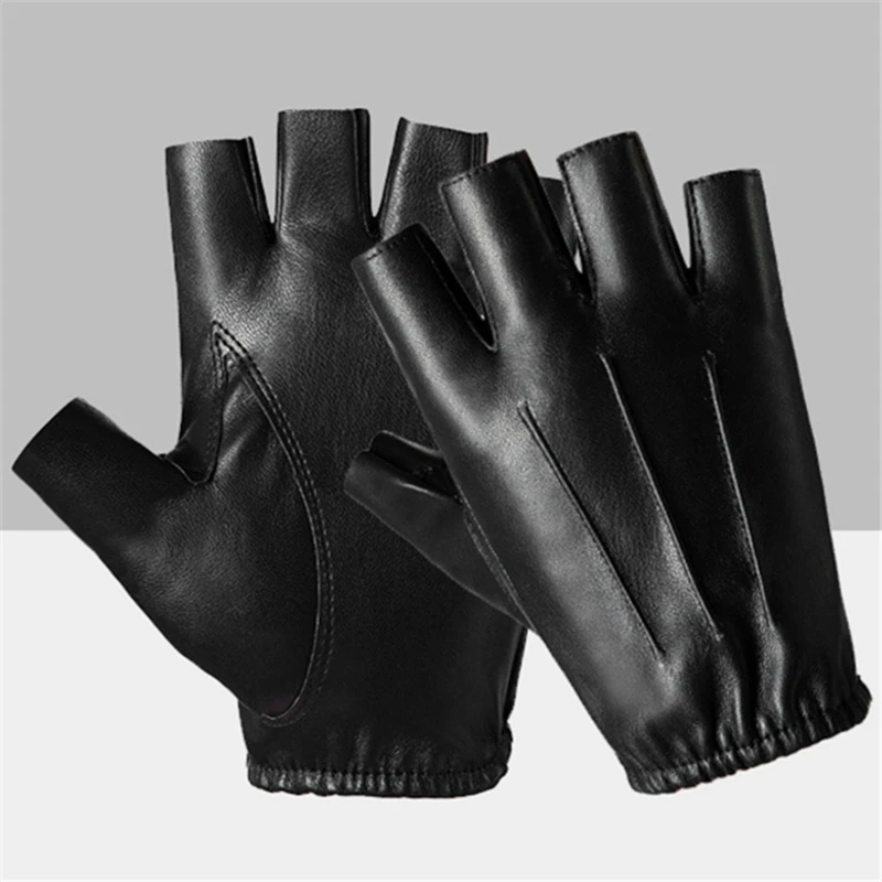 Fingerless Gloves Men PU Leather Motor Outdoor Driving For Cycling Sports Gym