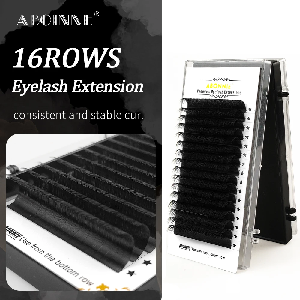 Abonnie Eyelashes Extension Silk Soft Professionals Individual Eyelash Extensions 16 Lines/Tray C/D Curl False Lashes