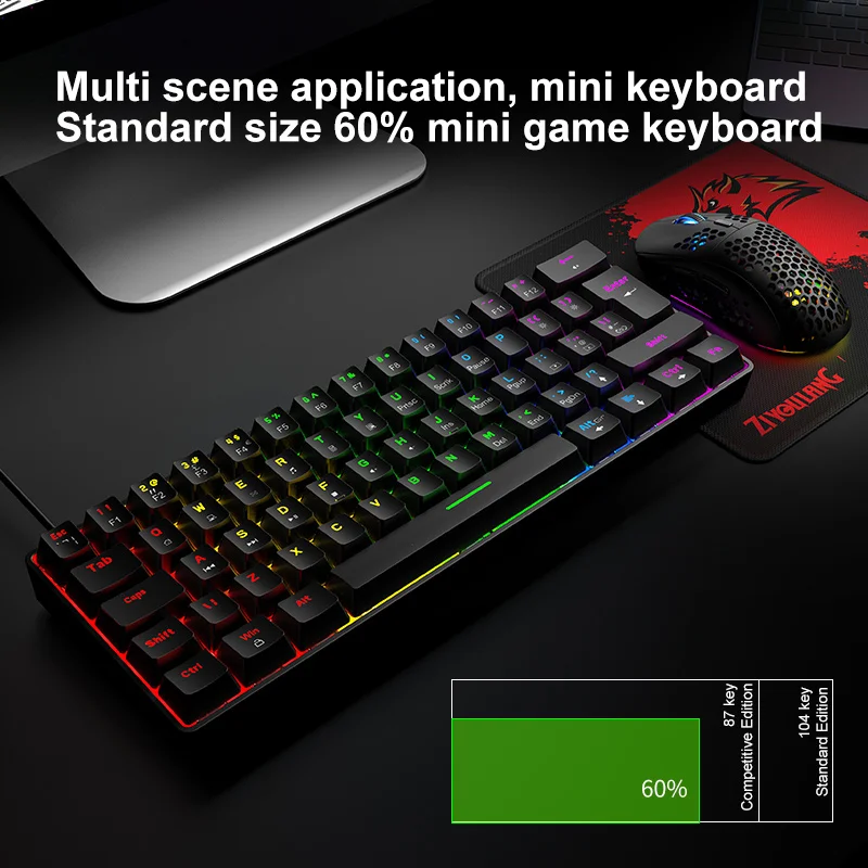 Teclado e Mouse Conjunto de Teclado Mecânico 62 Teclas Rgb 6400 Dpi Óptico Gaming Mouse com Almofada para Gamer Desktop Portátil T60 - Imagem 3