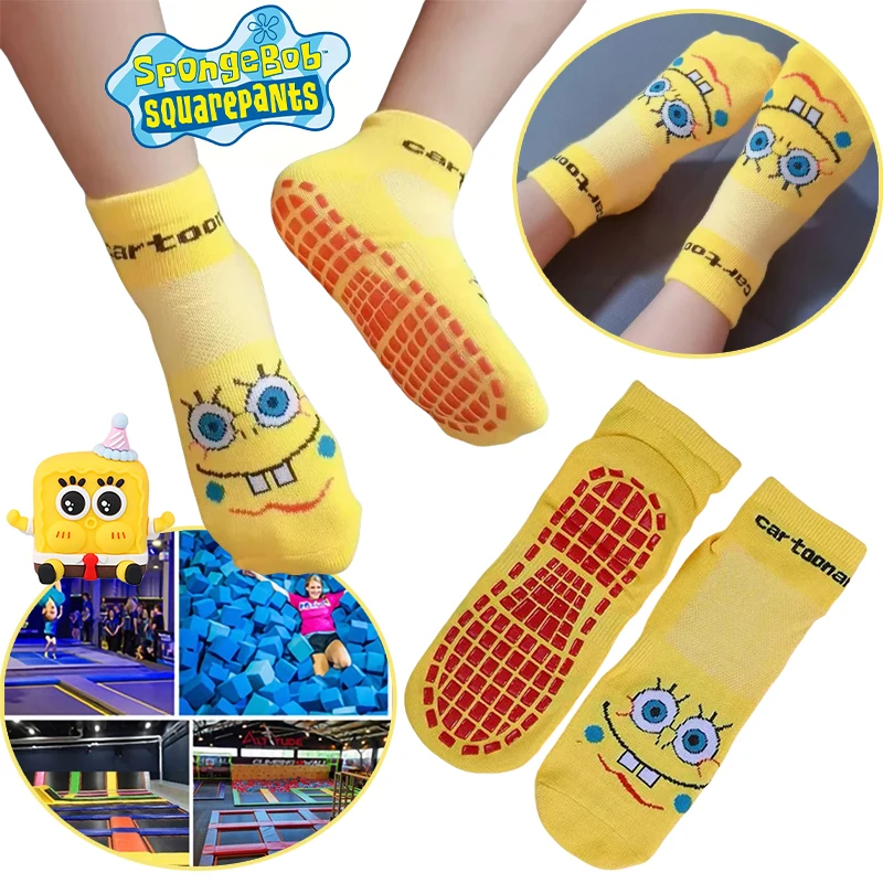 Meias de trampolim antiderrapante Bob Esponja para crianças e adultos, meias de tornozelo, presente anime para bebês e meninos