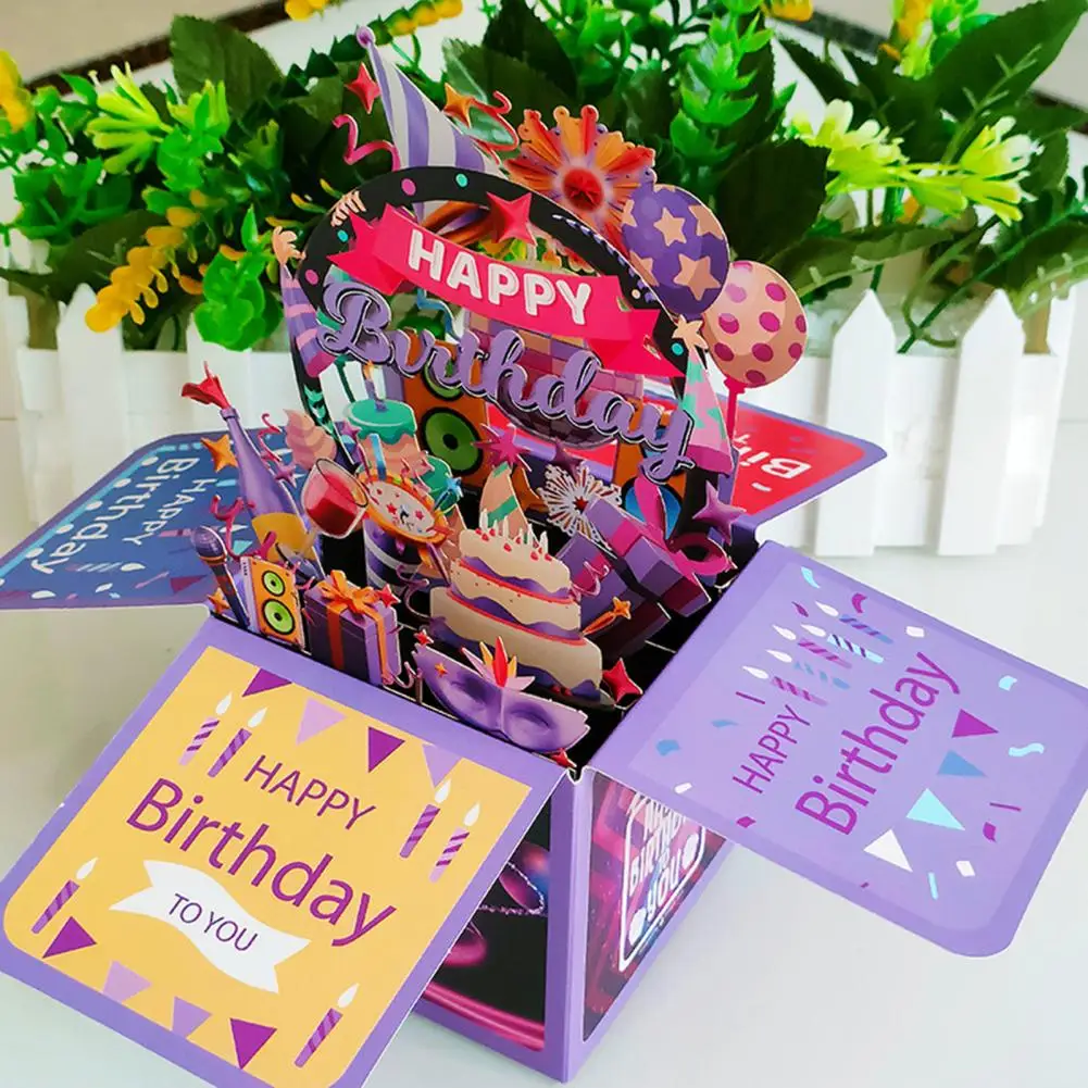 3D Greeting Card Handcrafted Happy Birthday Card 3D Birthday Foldable Celebration Cards Blessing Postcard
